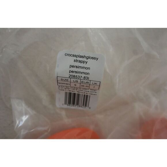 Crocs 208537-83I Women's Sz 9 Persimmon Orange Splash Glossy Strappy Slides - Picture 5 of 10